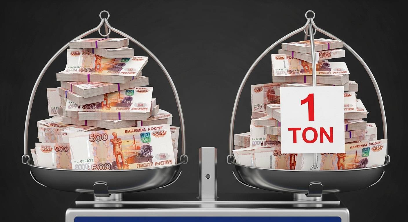 Сколько рублей в 1 тонне купюр по 5000 рублей